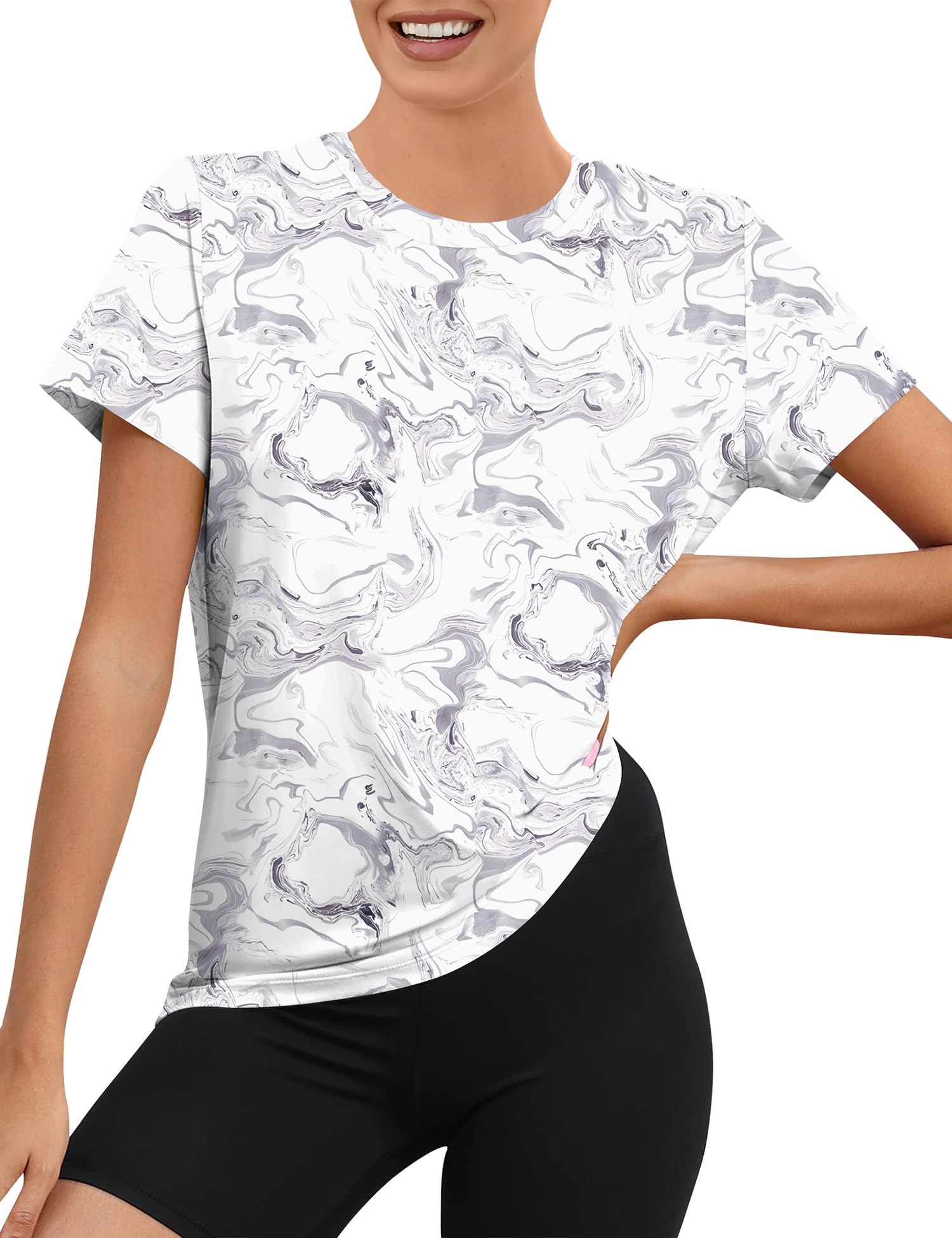 Rapbin Sportshirt Damen Kurzarm, UPF 50+ Basic Leichtes Atmungsaktiv Trocken Funktions Sport Oberteile Damen Rundhals Sportshirt Damen Locker für Fitness Laufshirt Yoga