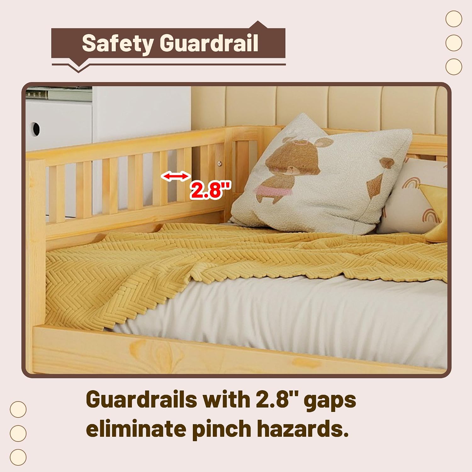 Twin Kids Bed Frame with Rails, Low Profile Wood Montessori Bed with Detachable Side Rail, Rounded Corners, Headboard & Footboard, Twin Size Daybed for Boys Girls, Natural
