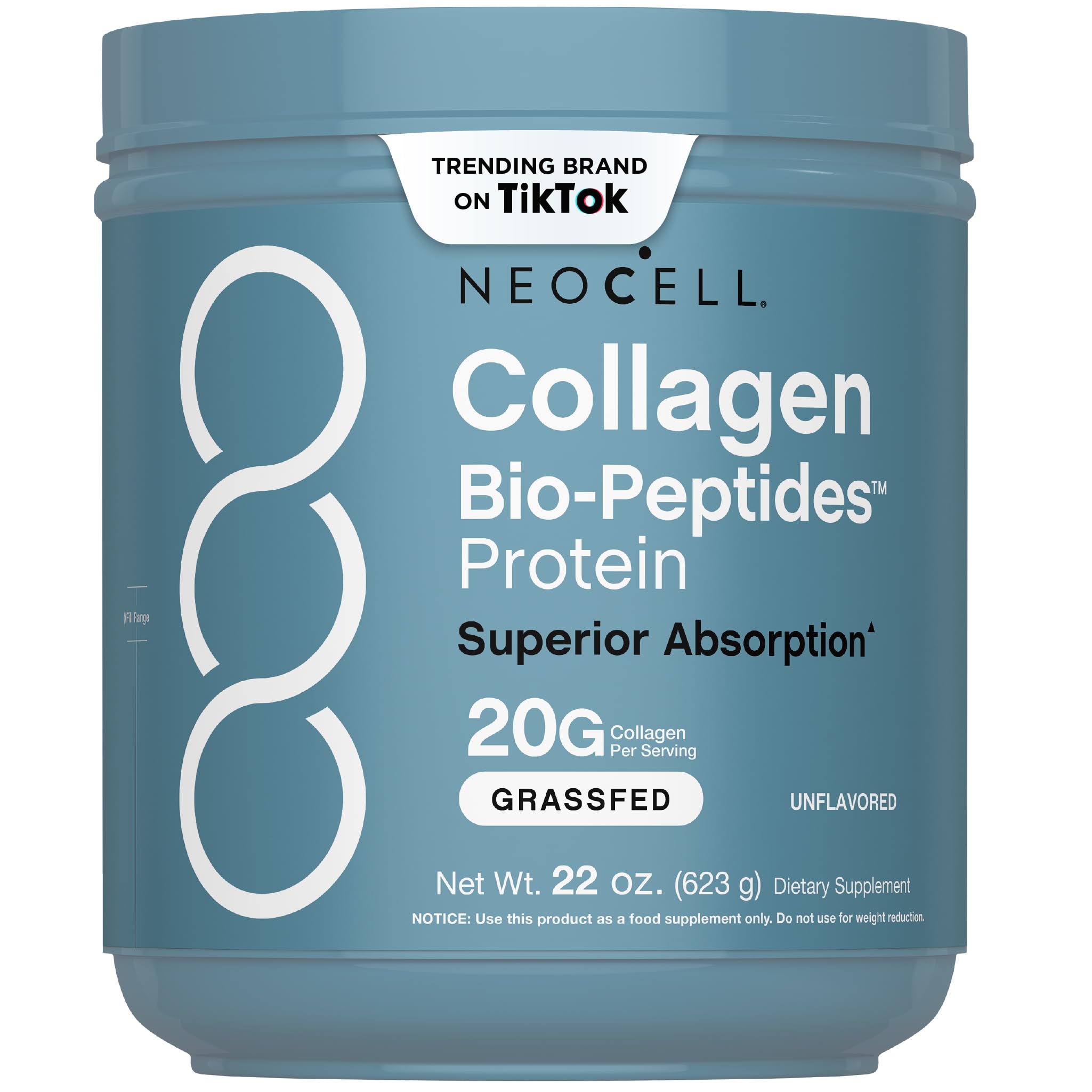 NeoCell Collagen Bio-Peptides Powder | 22oz | Super Hair, Skin, and Nails | Superior Absorption | Grassfed Protein Supplement | Advanced with 18 Essential Amino Acids