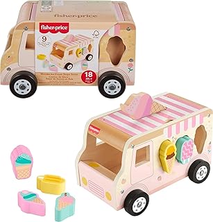 Fisher-Price Toddler Shape Sorting Playset Wooden Ice Cream Truck, 8 Wood Pieces for Developmental Play Ages 18+ Months (Amazon Exclusive)