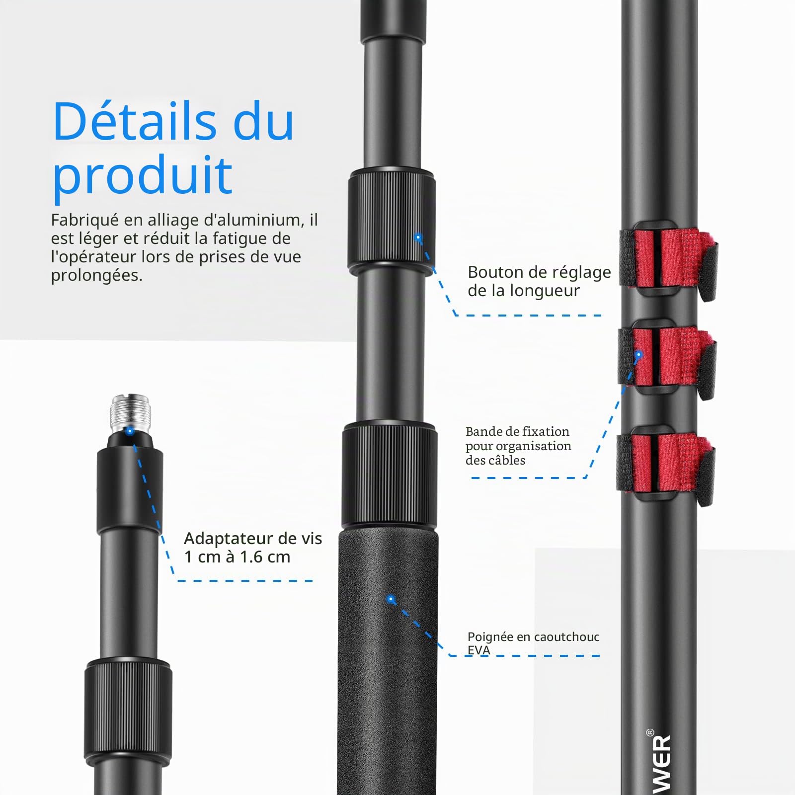 Neewer Nw-7000 Bras de Flèche Pour Microphone, Bras de Micro Portable Extensible en 3 Sections avec Filetage 1/4 "à 3/8", Longueur Réglable de 3 Pieds à 8 Pieds