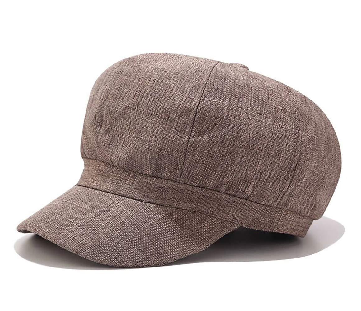 CHENNUO Womens Summer Cotton Linen Newsboy Berets Cabbie Flat Cap Baker boy Hat 8 Panel Cap (Brown)