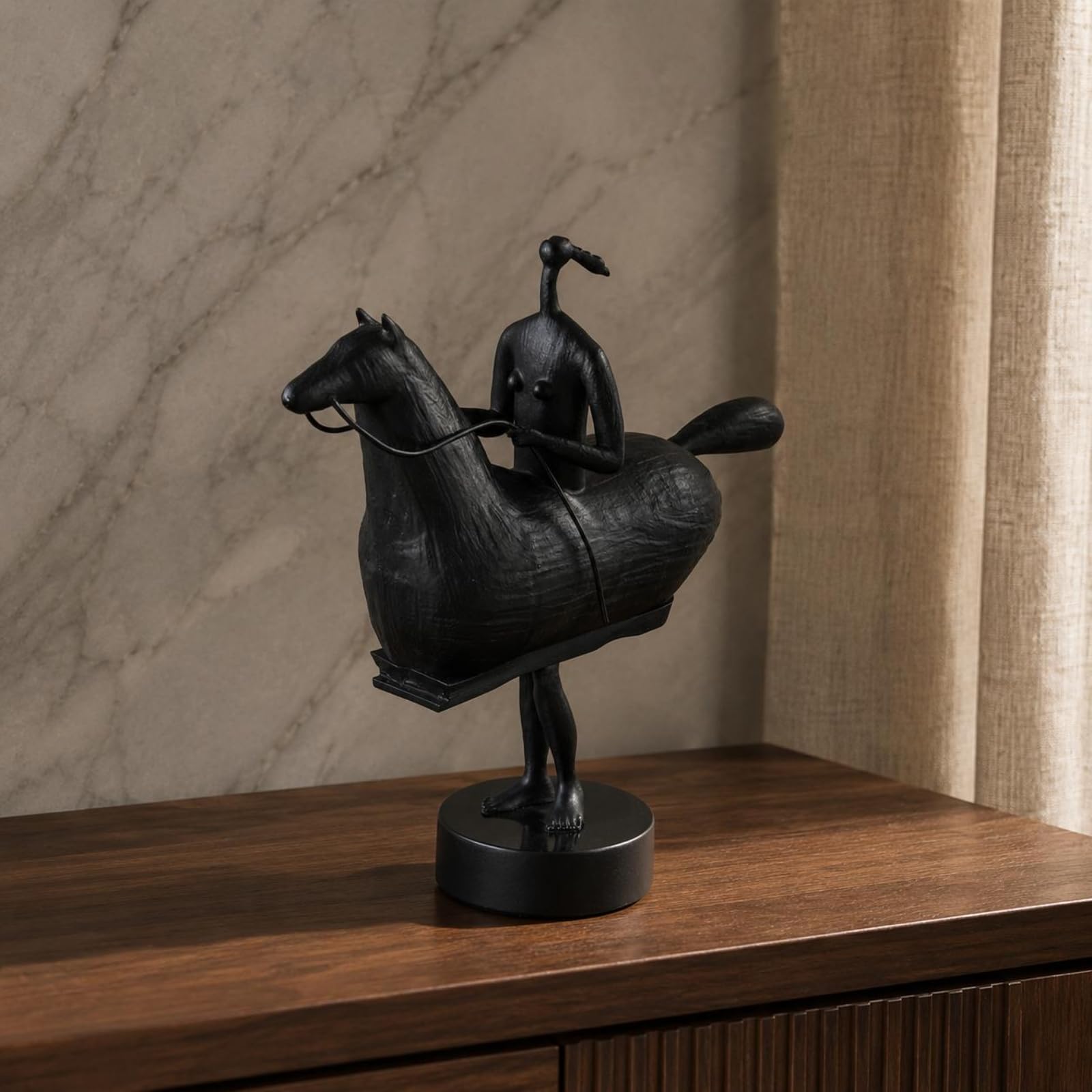 Figurine Cheval et Chevalier Métal Figurine Cheval Grande Taille Article Décoratif pour Maison, Noir