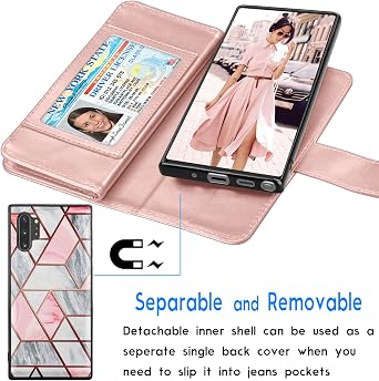 Galaxy Note 10 Plus Case, Tekcoo Detachable Magnetic Wallet Case with Luxury Cash Credit Card Slots Holder Carrying Folio Flip PU Leather Cover Strap for Samsung Note10+ [Marble]
