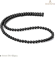 Vista 2 de Cuentas Beadnova redondas de ónix negro de 4 mm, sueltas, para hacer joyas (90-92 piezas)