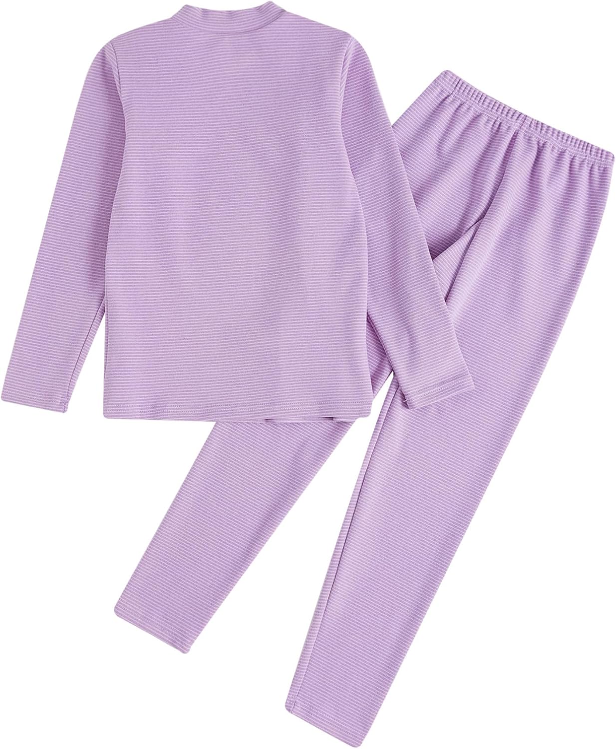 Jugaoge Kids Thermal Underwear Set Boys Girls Base Layer Long Sleeve Striped Top with Pants Outfits Set