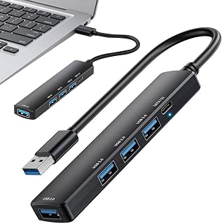 USB 3.0 Hub, 5-Port USB Extender, 12TB Laptop Port Extension, 5Gbps USB Expander Hub, Multifunctional USB Docking Station, No Driver Installation USB Connector Hub for Laptops Printers Flash Drives