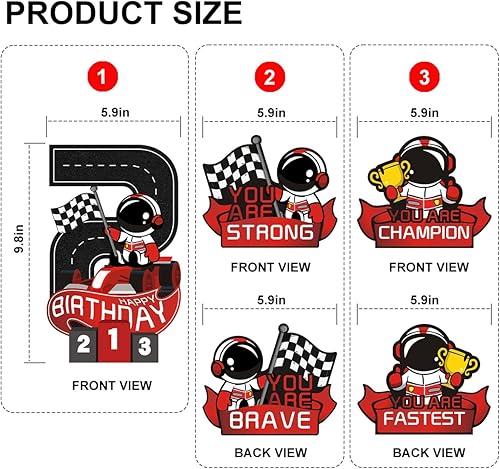 Miniatura 2 de 3 piezas de centro de mesa de madera escalonada de madera para auto de carreras de 2º cumpleaños, decoración del hogar (doble cara)