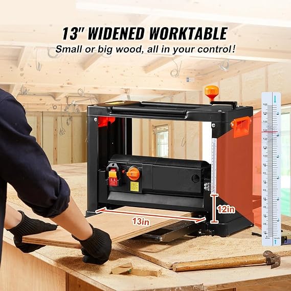 CHRISK 2000W Electric Thickness Planer Benchtop 13Inch Wood Planer with Three Blades Two Speed DIY Woodworking Planing