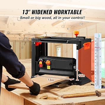 CHRISK 2000W Electric Thickness Planer Benchtop 13Inch Wood Planer with Three Blades Two Speed DIY Woodworking Planing
