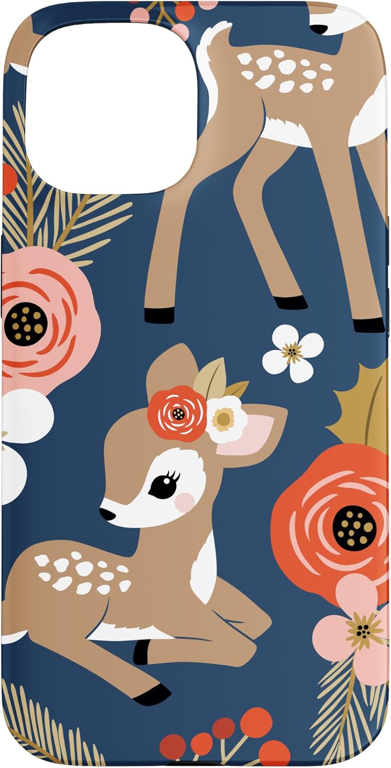 iPhone XR Fall Fawn Deer Floral Navy Brown Pink White Red Berries Fun Case