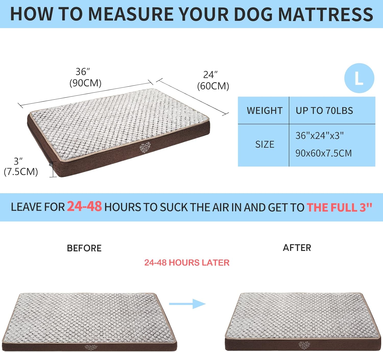 VANKEAN Stylish Reversible Dog Mat (Warm and Cool), Waterproof Inner Lining, Removable Machine Washable Cover, Plush Dog Mattress for Joint Relief Dog Bed for Crate, Coffee : Pet Supplies