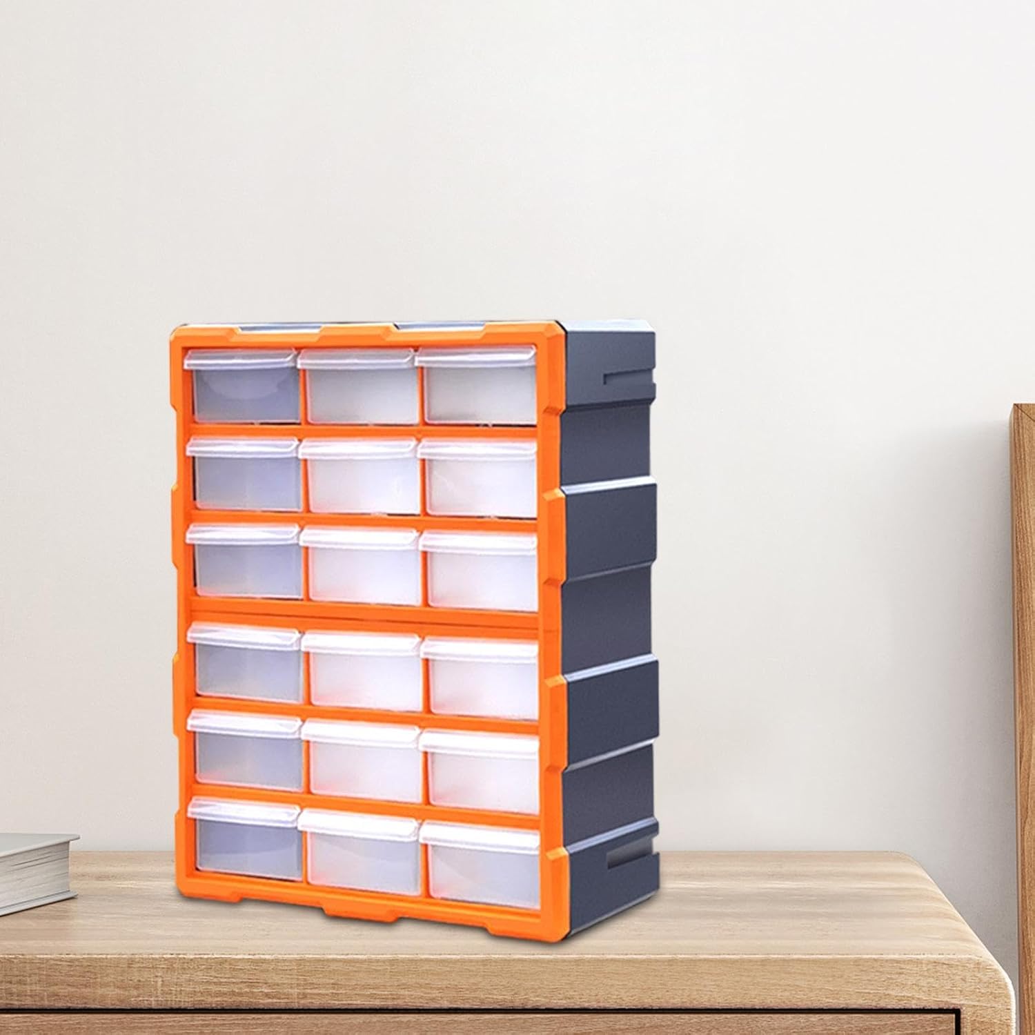 Multi Drawer Organizer for Storage Cabinet with Removable Sections for Tools and Crafts, Orange 18 Drawers