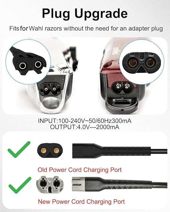 Replacement for Wahl Magic Clipper Cordless Charger, 4V Clipper Charger Compatible with Wahl 8164/8591/8148/8504, 5-Star Magic Clip Cordless Trimmer, 1919 100 Year Hair Clipper