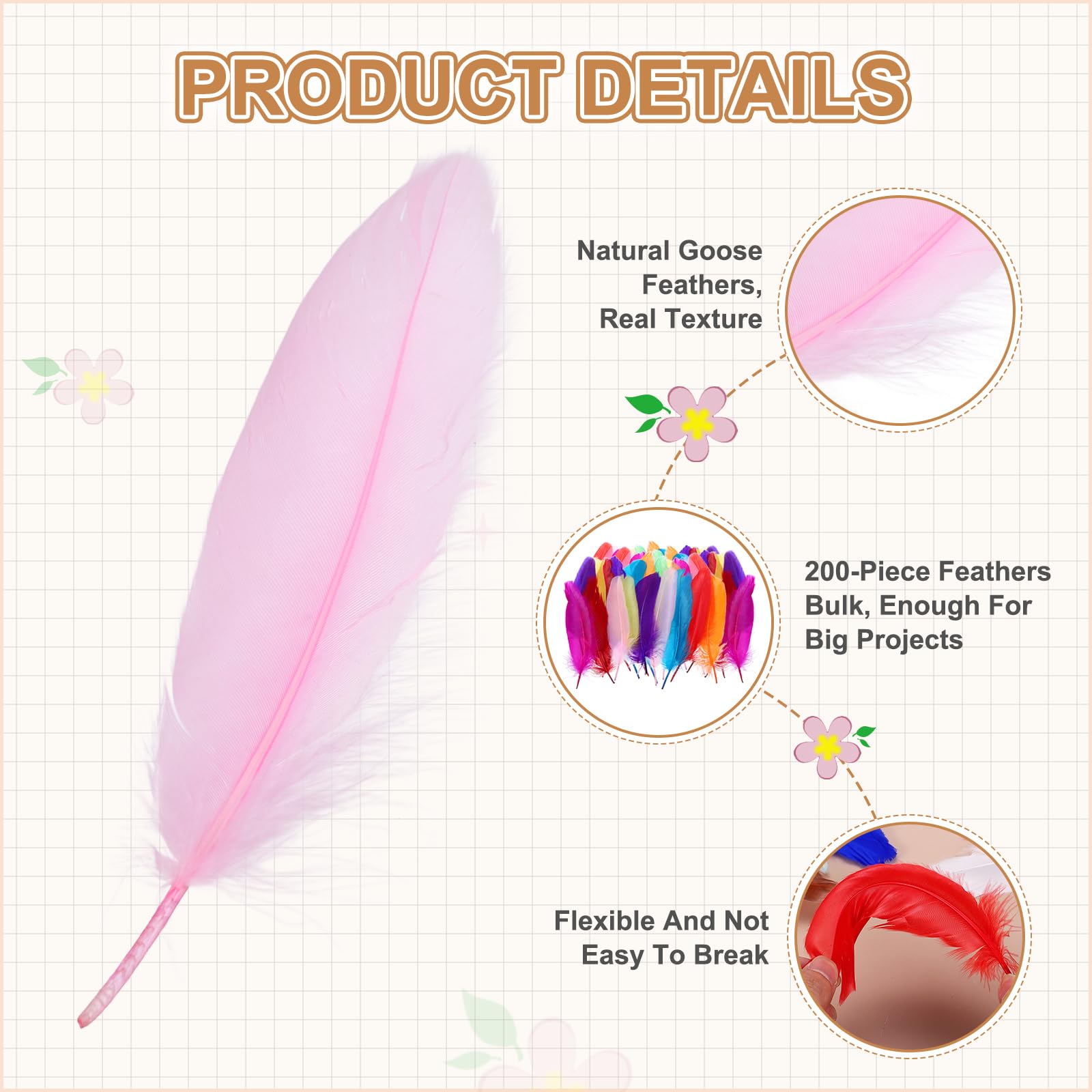 PATIKIL 4-7" Piume D'Oca Naturali All'Ingrosso Per Artigianato, 200 Pezzi Piume Lunghe Multicolori Per Decorazioni DIY Come Acchiappasogni, Cappello， Ghirlande, Vasi, Rosa