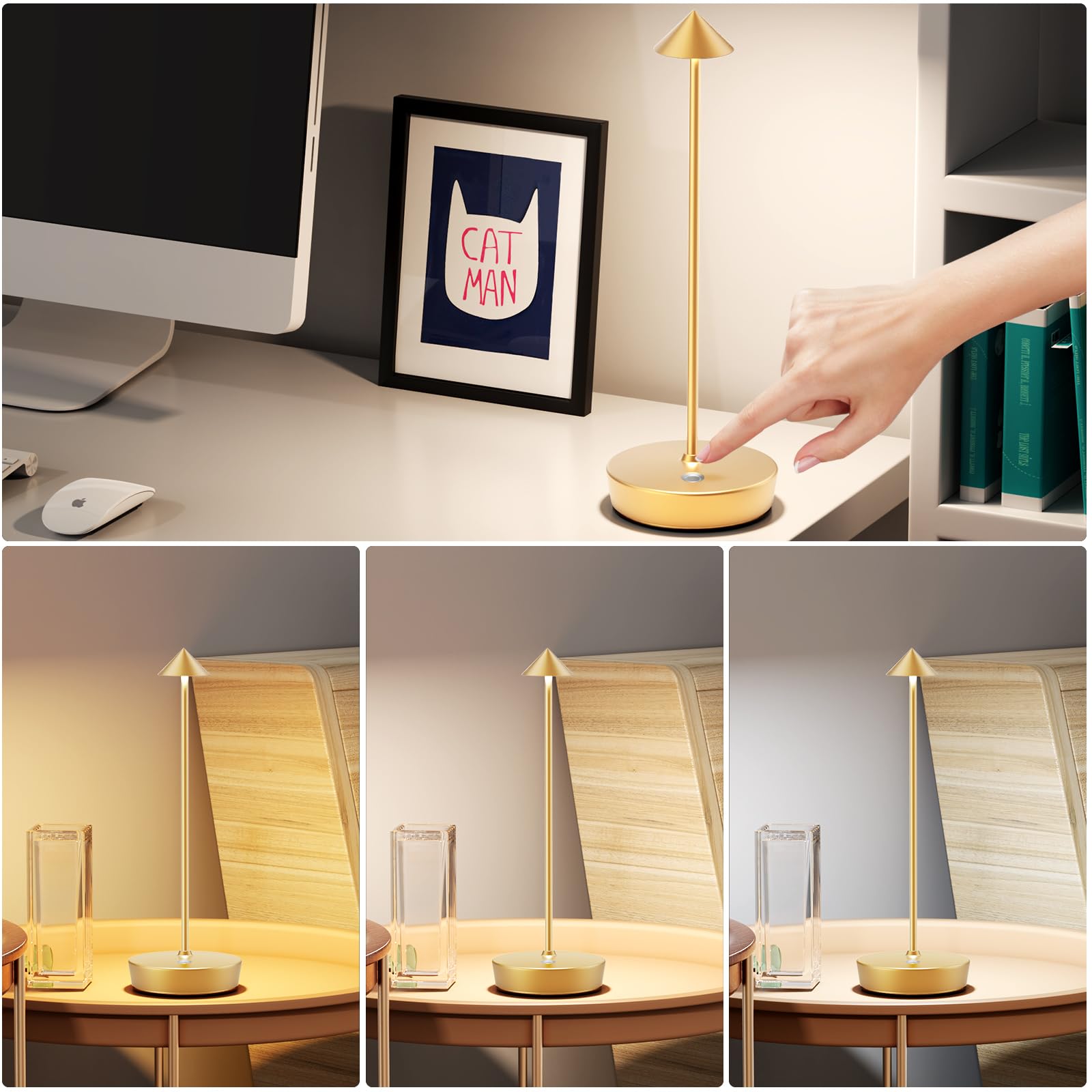 YSTDHL - Juego De 2 Lámparas De Mesa Inalámbricas Modernas, De 3 Colores Continuos, Lámpara
