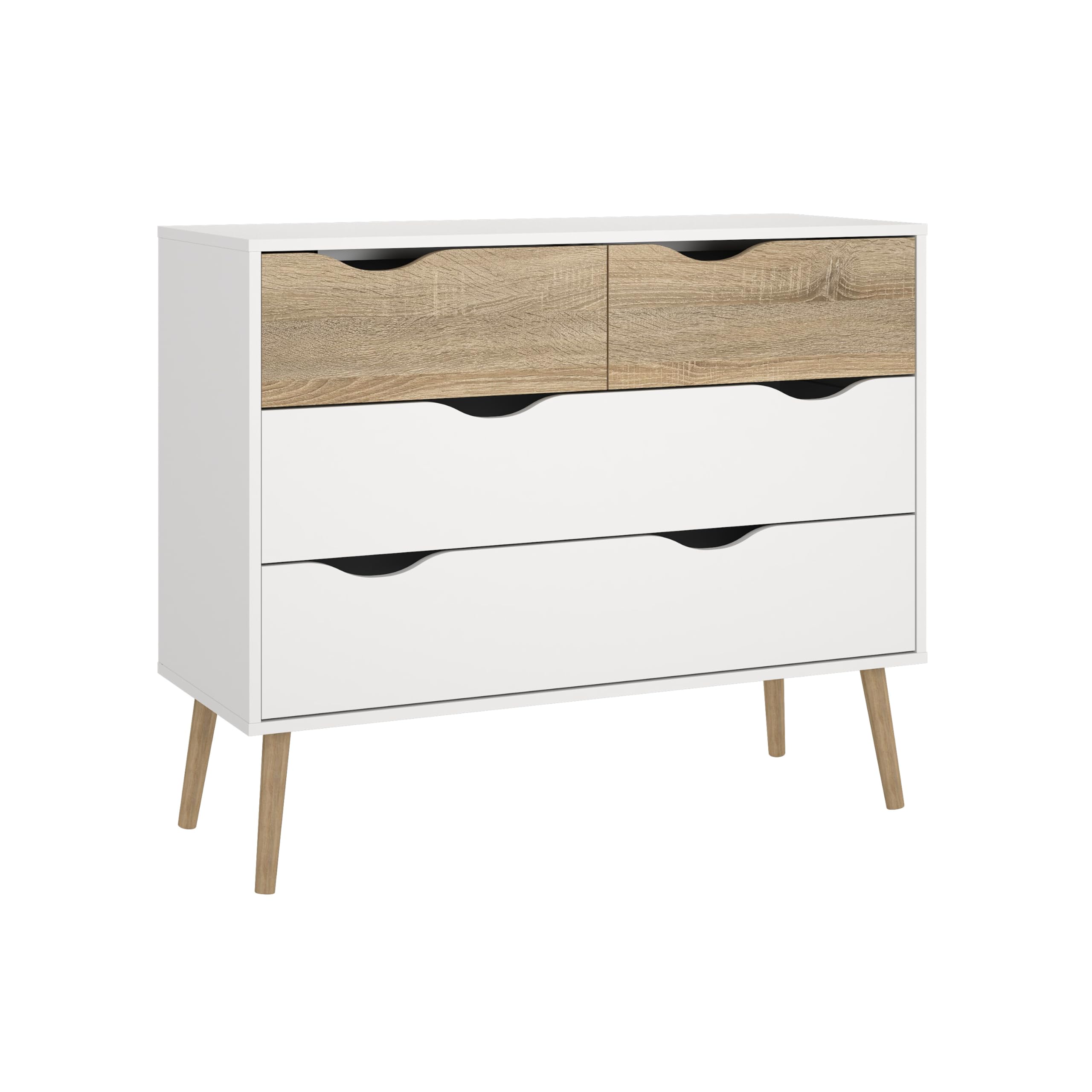 Cómoda, Cajonera para Dormitorio Tajo con 4 Cajones Color Blanco y Roble Patinado 99 x 39 x 82 cm