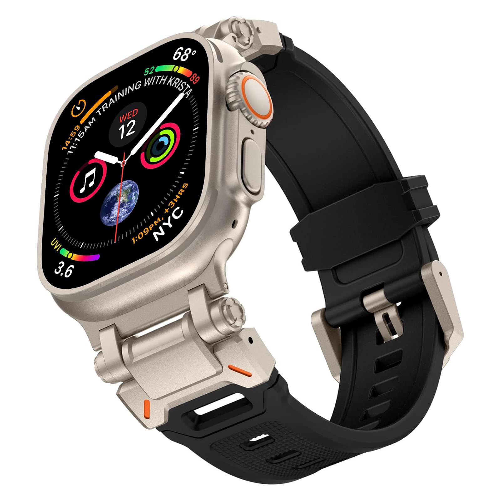 for Apple Watch Band Ultra/Ultra 2 49mm Strap, 42mm 44mm 45mm 49mm Titanium Metal Connector Band, Rugged TPU Sport Replacement Bands for iWatch Ultra/Ultra 2 Series 9 8 7 SE 6 5 4 3