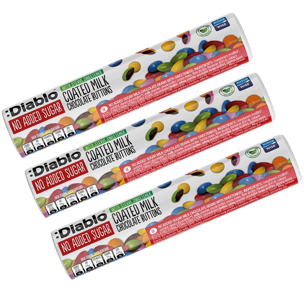 Diablo Milk Coated Chocolate Buttons | No Added Sugar | Sweetened with Stevia | Diabetic Chocolate Hamper Basket Available - Perfect for Gifting | 22g (Pack of 3)