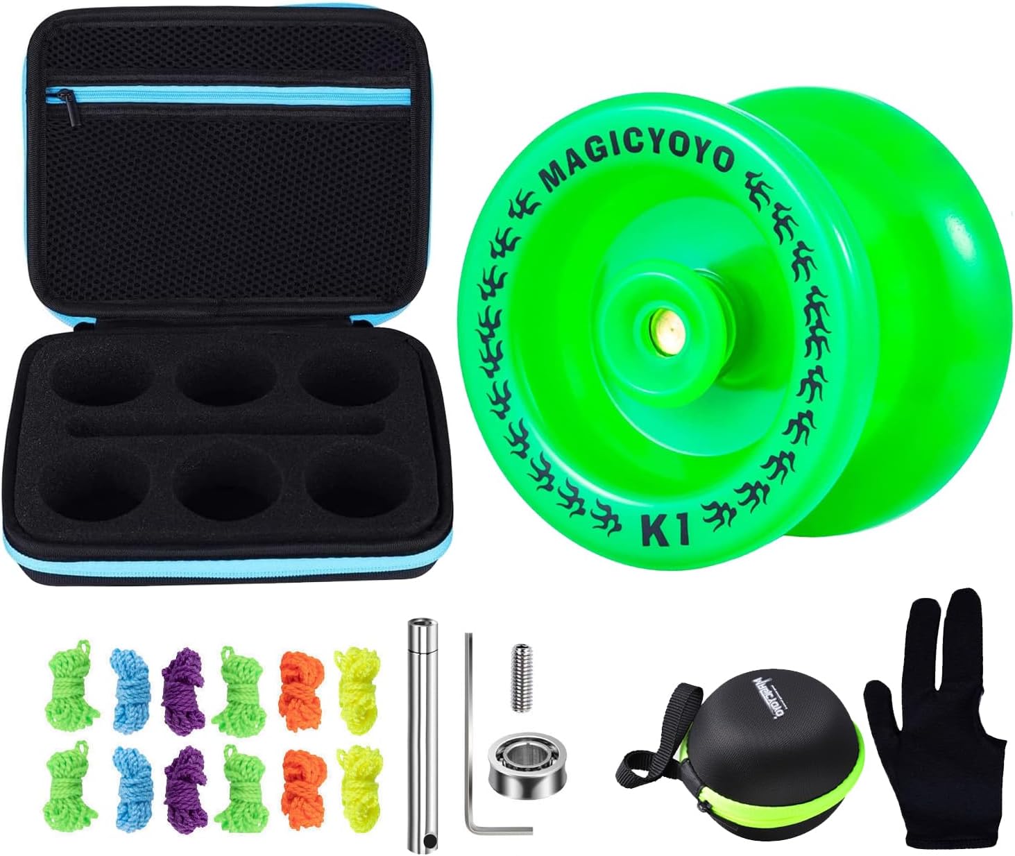 MAGICYOYO Responsive YoYo K1 Plus Glow in The Dark Green Yoyo for Beginner Kids and 8- Holes Yoyo Storage Bag