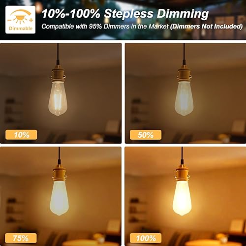 Miniatura 3 de Bombillas LED Edison de 8 W equivalentes a 60 vatios, bombillas vintage ST58 regulables, 800 lm, base media E26, bombillas de filamento de vidrio