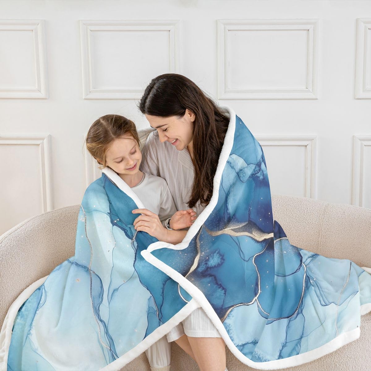 Erosebridal Marble Printed Fuzzy Plush Throw Blue Marble Fleece Blanket Gold Liquid Quicksand Design Sherpa Blanket for Kids Boys Girls,Novelty Modern Marbling Decor for Bed Couch 40"x50"