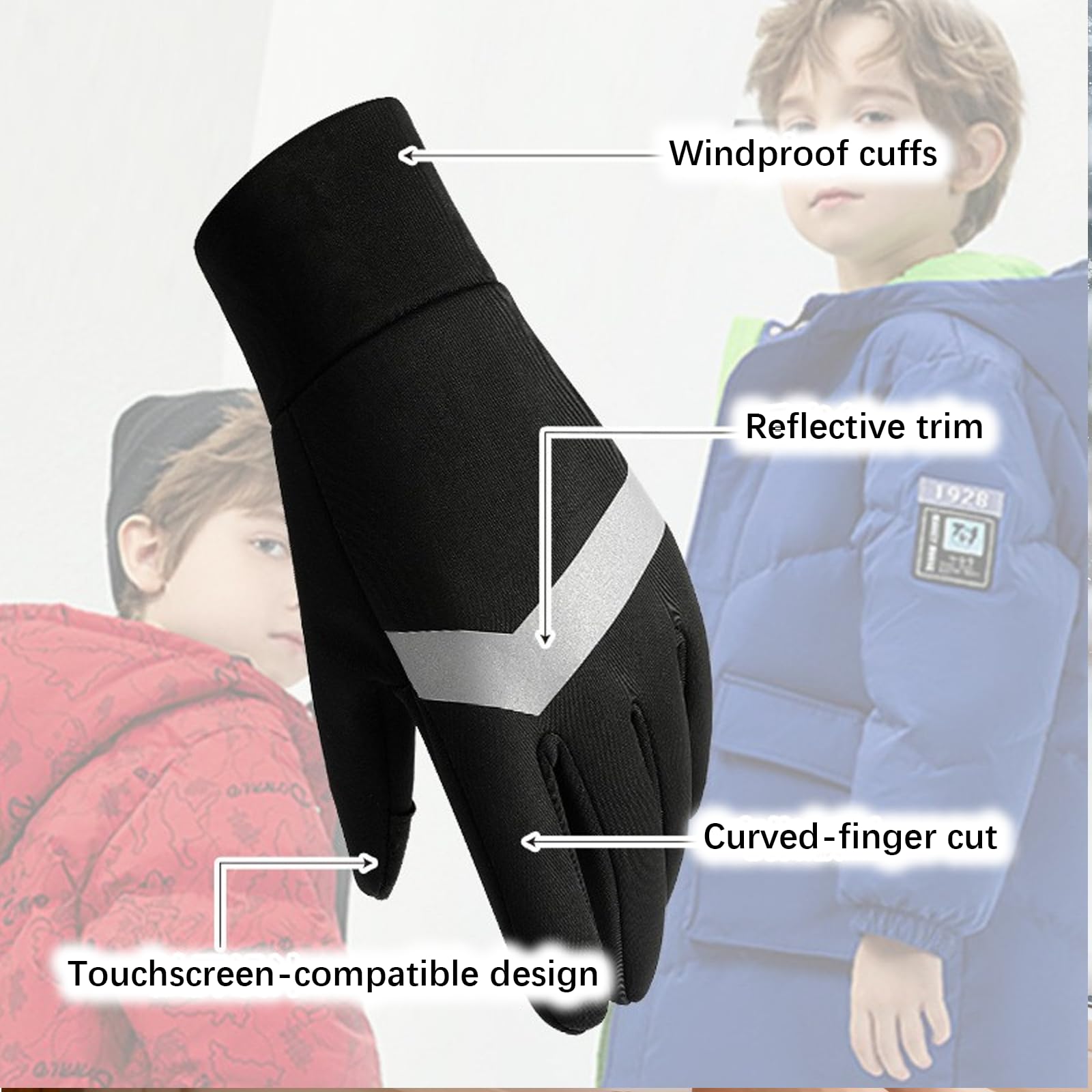 Gants Thermiques d'Hiver Imperméables Antidérapants pour Écran Tactile Enfants Course Randonnée Ski Camping Coupe-Vent