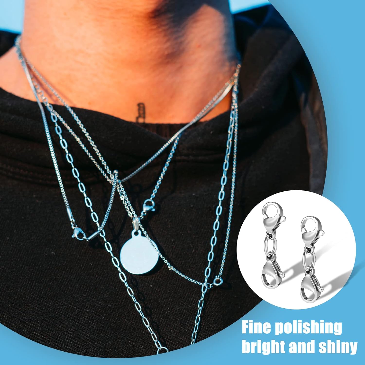 Savita 10pcs Double Lobster Clasp Extenders, Stainless Steel 2.5cm Jewelry Lobster Clasp Double Claw Connector for Necklace Bracelet Jewelry Making (Silver) - Image 5