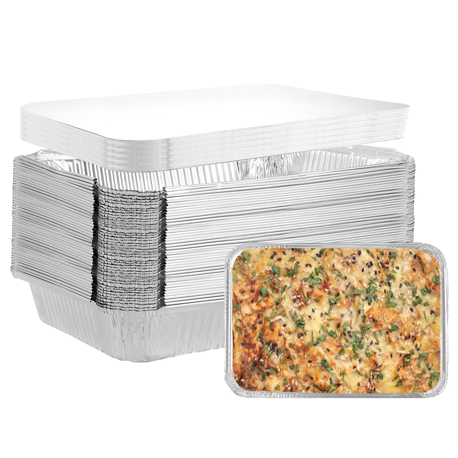 40 Stück Aluschalen mit Deckel 2200ml Alu Grillschalen mit Deckel,Große Aluschalen Grillschalen Aluminium Einweg Aluschalen für Backen Kochen-30.5x21.5x3cm