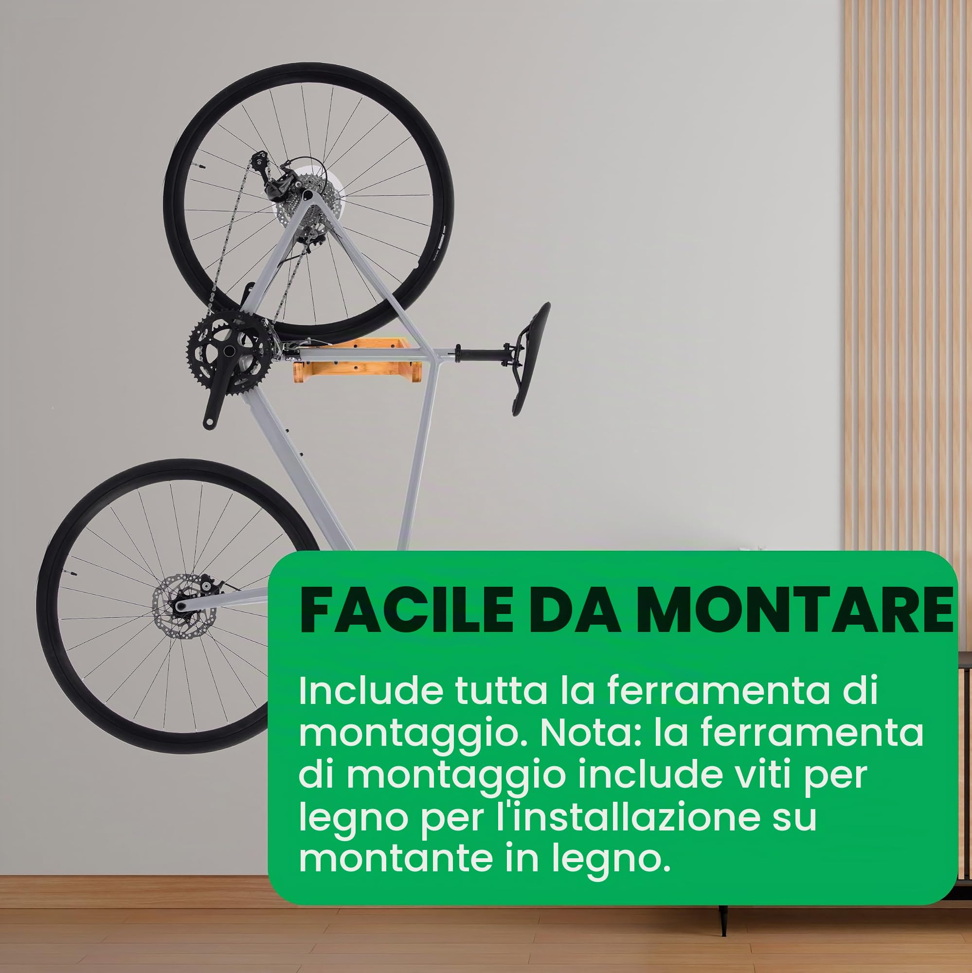 Supporto da parete per biciclette | Portabici da interno COR Portabici in bambù con ripiano rimovibile