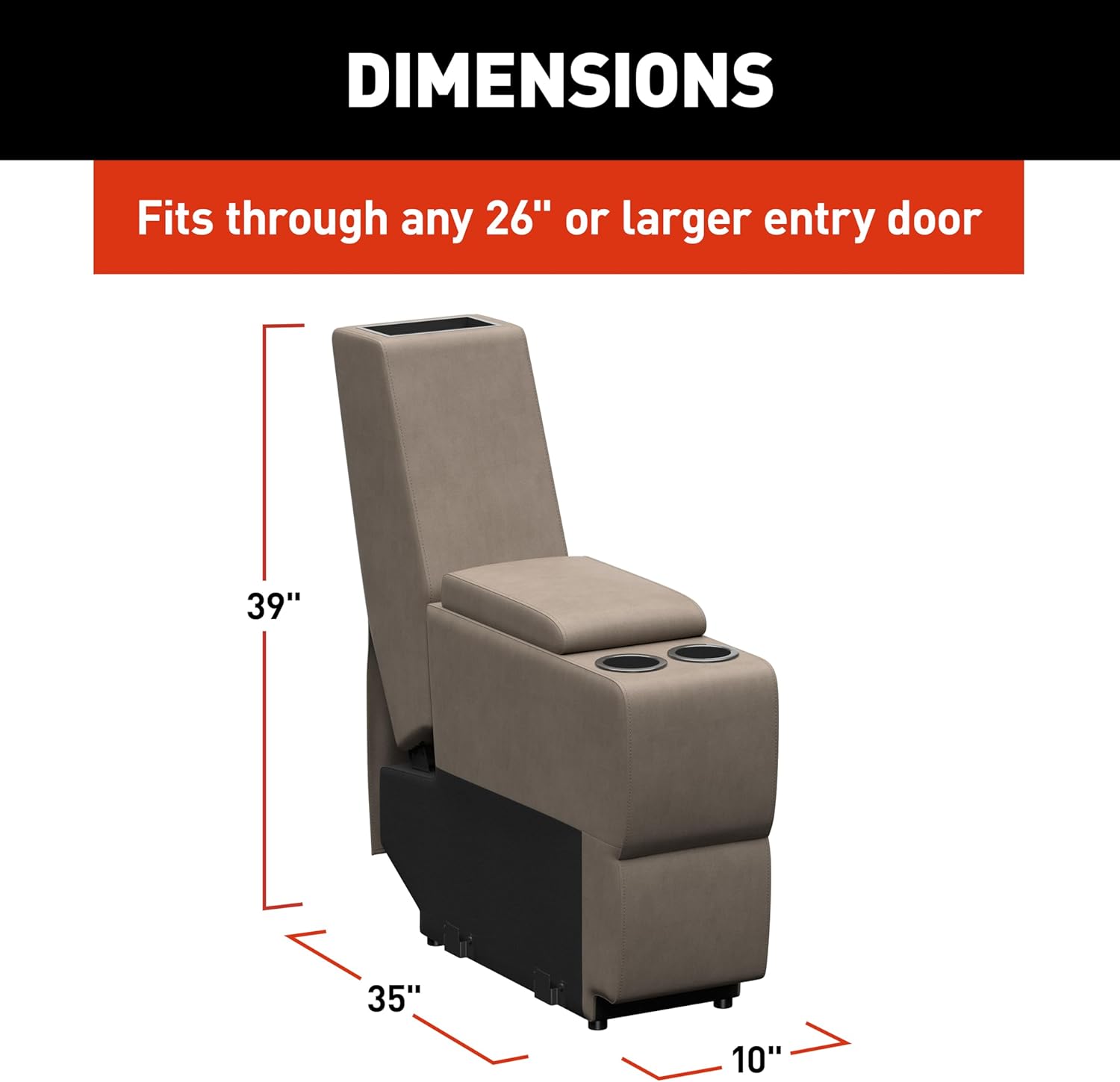 THOMAS PAYNE Signature Heritage Series Driftwood RV Theater Seating 10" Center Console with Storage Compartment, Dual Cupholders, Wireless Charging Station - 2024044098