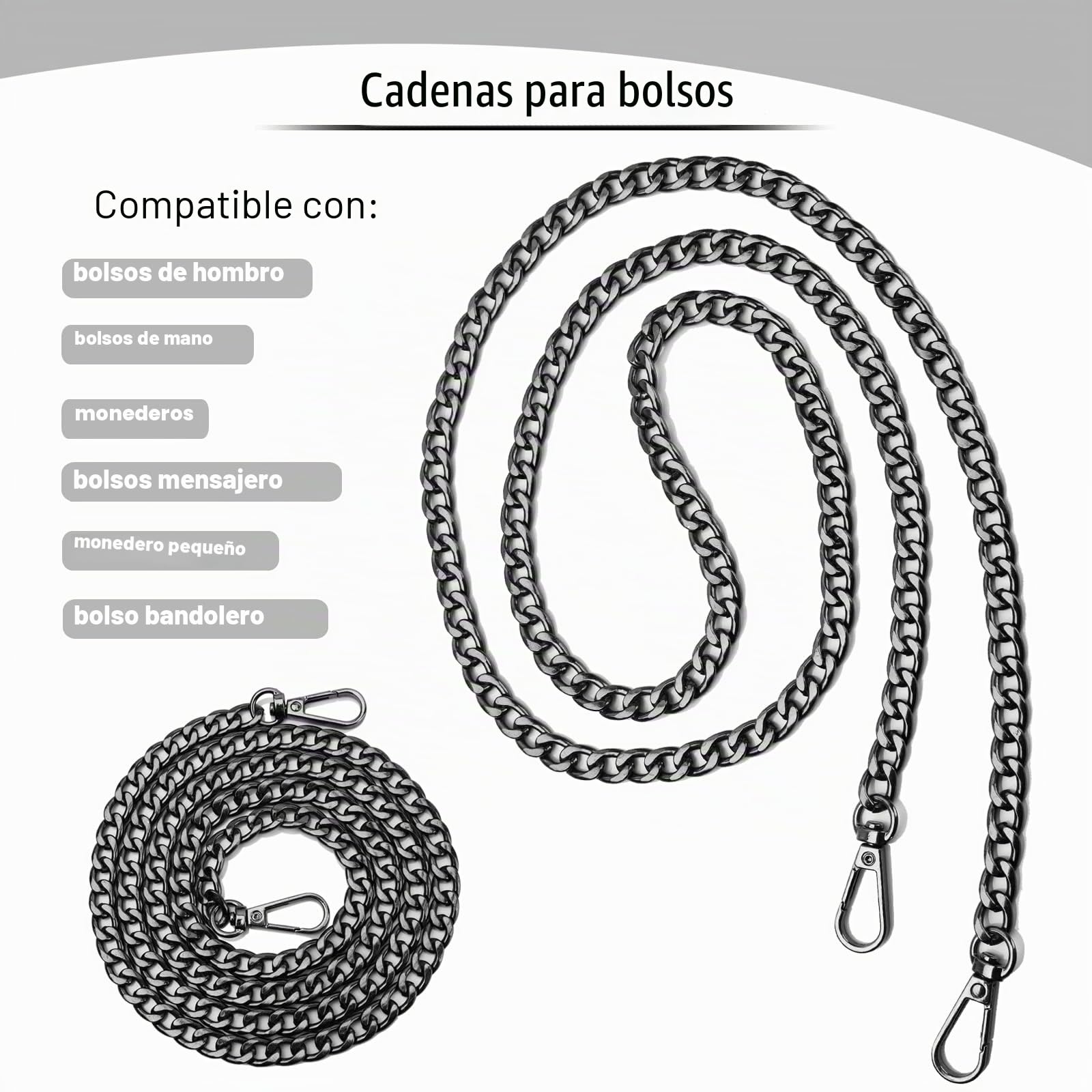 Correa de Cadena Langosta Negro, 120CM Cadena de Bolsa de Metal, Reemplazo Cadena Bolso, DIY Bolso de Mano Cadena para Bolso de Mano Hombro Cruz Cuerpo Bolsa