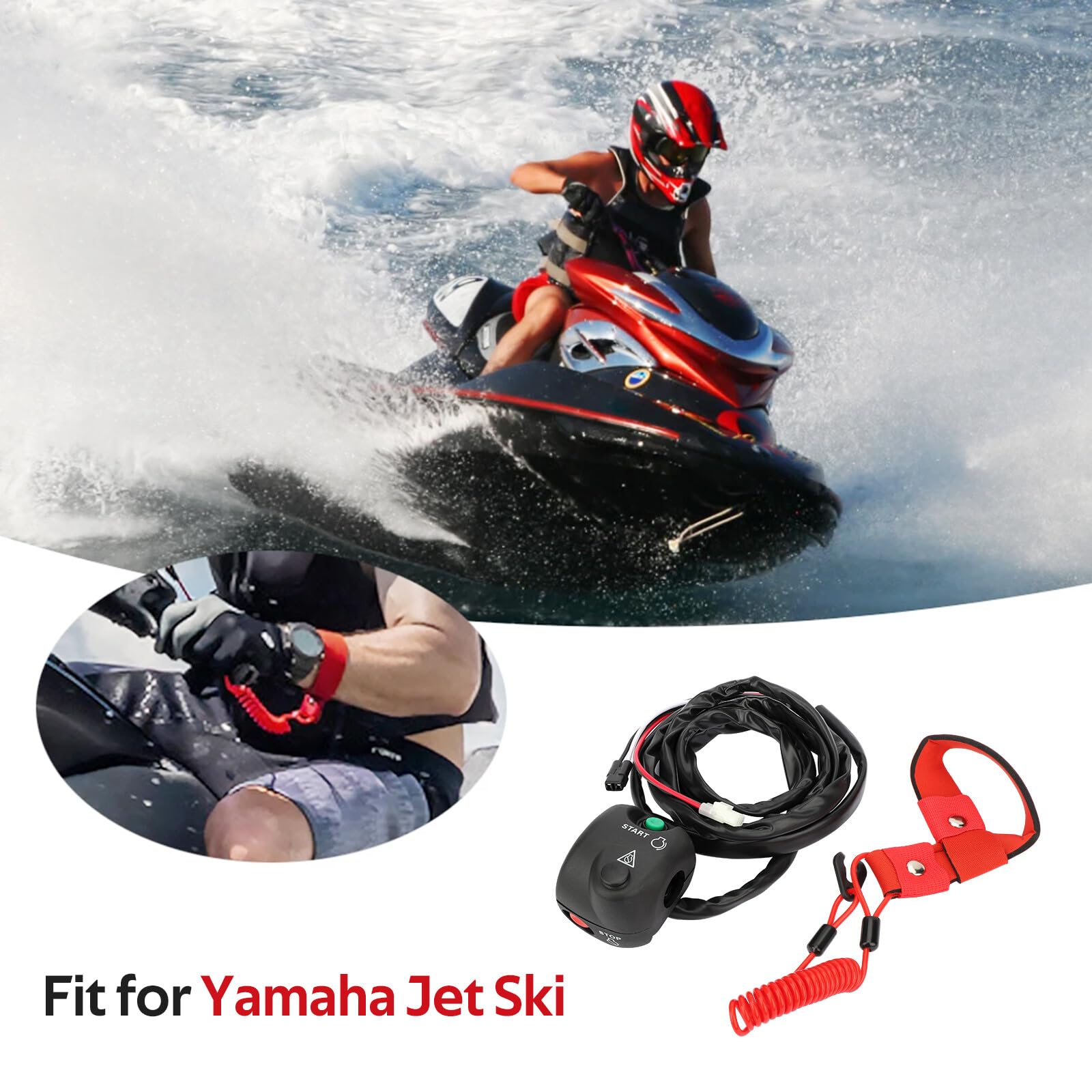 Boîtier de Commande Marche/arrêt Coupe-Circuit au Guidon avec Cordon de sécurité Convient pour Yama-ha FX140 FX1000 WaveRunner/WaveVenture 700 WaveRunner 800 1050 1100 1300 1800 2001-2016