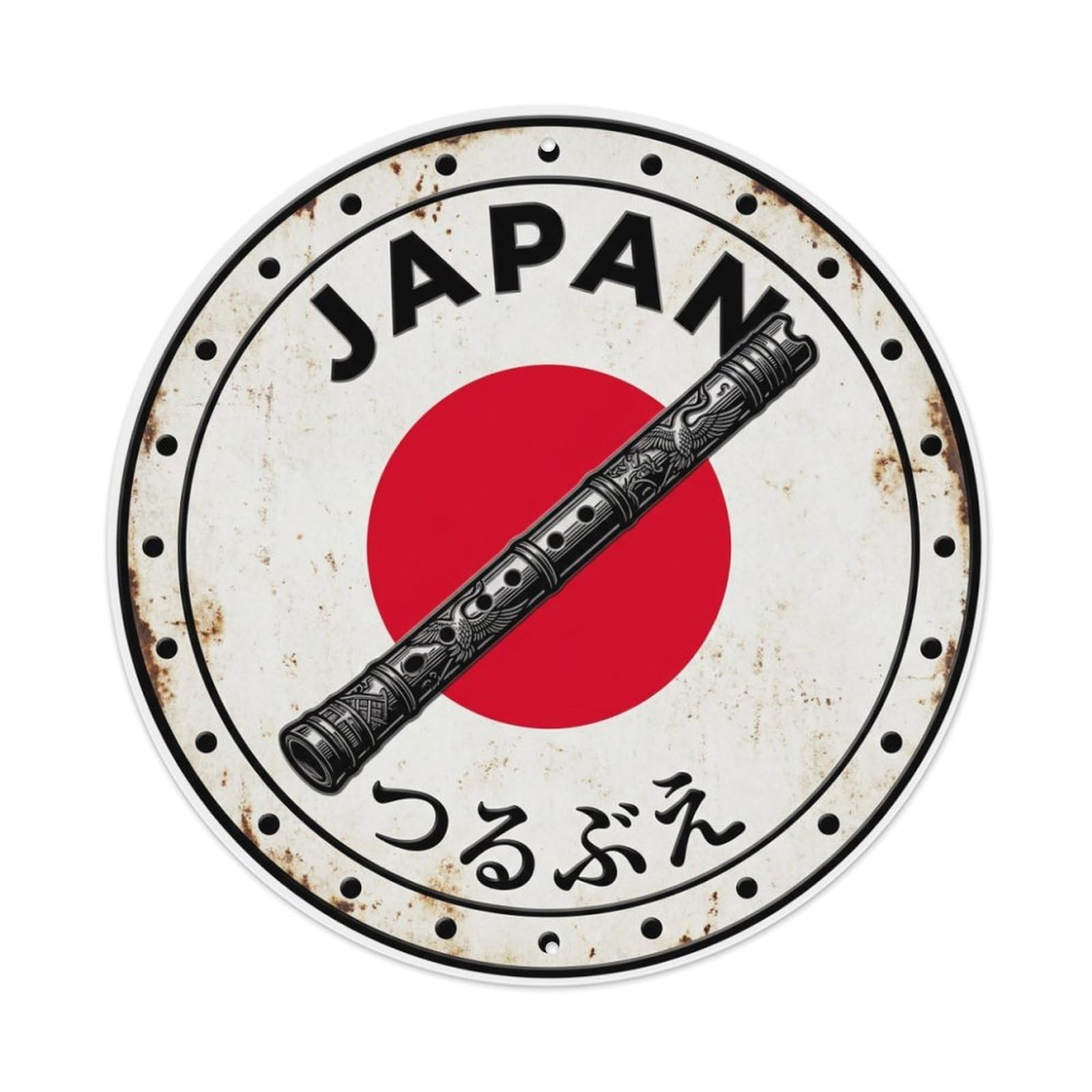 Fqnyr Style Metal Tin Sign Crane Flute Japan Graceful Bird Weathered