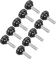 Vista 15 de Perillas de sujeción moleteadas, rosca macho M4 x 0.394 in, cabeza de 0.630 in, pomos de plástico termoestable para tornillo de pulgar negro