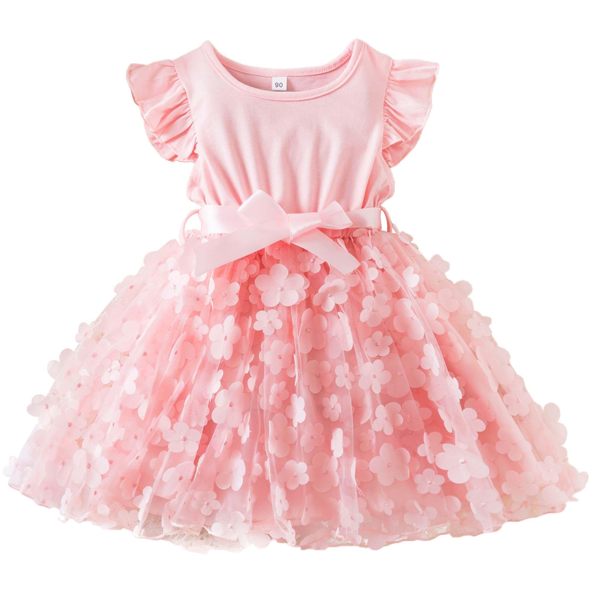 AIEOE Elegante Niña Vestido con Forro de Volantes y Mangas Vestidos de Tul Floral para Ceremonia de Fiesta Adecuado para 2-8 Años