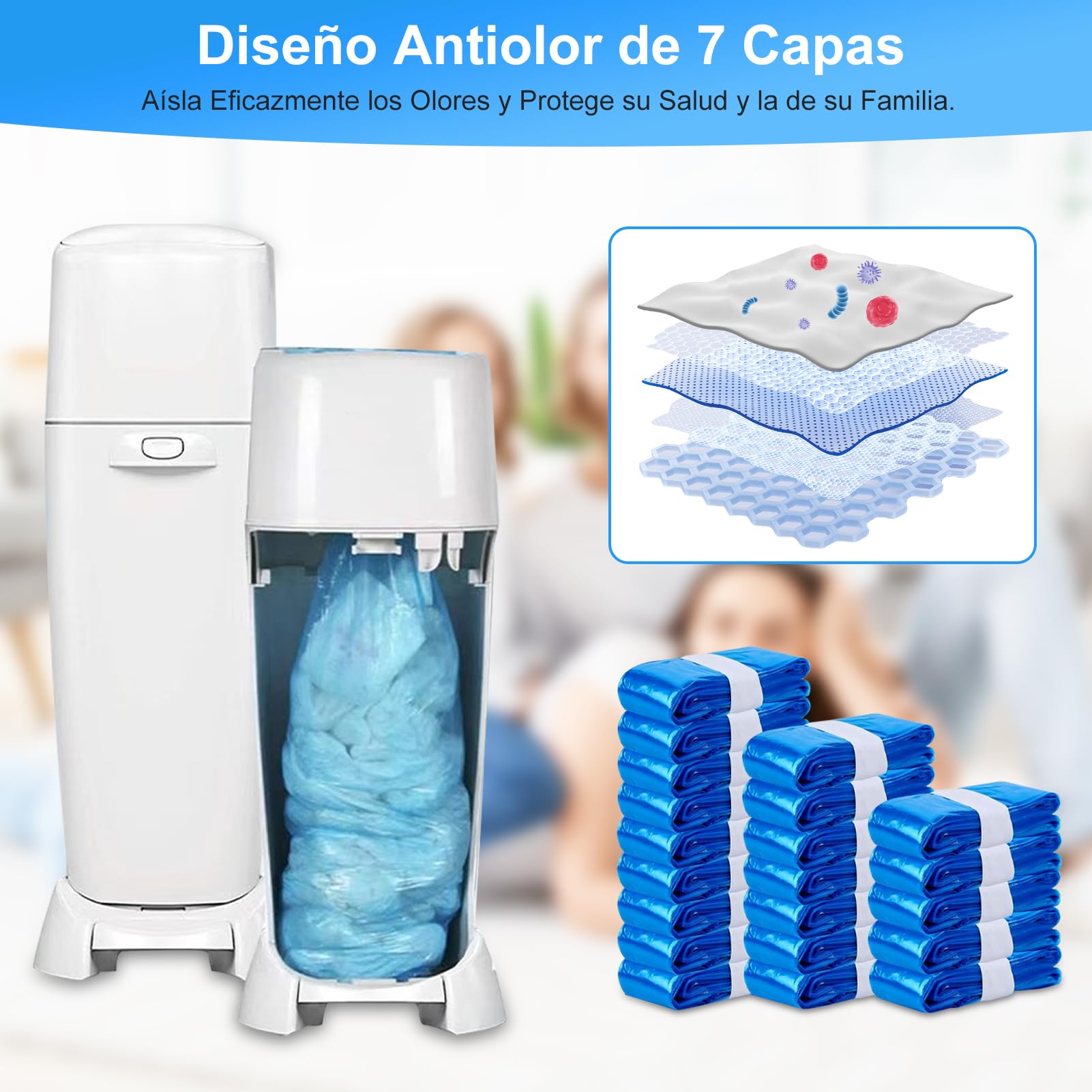 21 Piezas Recambios Cubos de Pañales, 4.5M Bolsa de Relleno para Papelera Pañales Bebe Excelente Sellado,Todos Contenedores Pañales