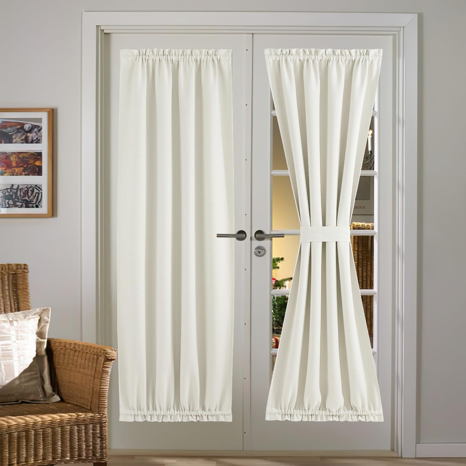 NICETOWN Classroom Door Window Curtain, Farmhouse Room Darkening Faux Linen Front Curtains for Kitchen Rod Pocket Thermal Insulated French Door Shade for Loft/Office, 36" W x 72" L, 1 PC, Natural