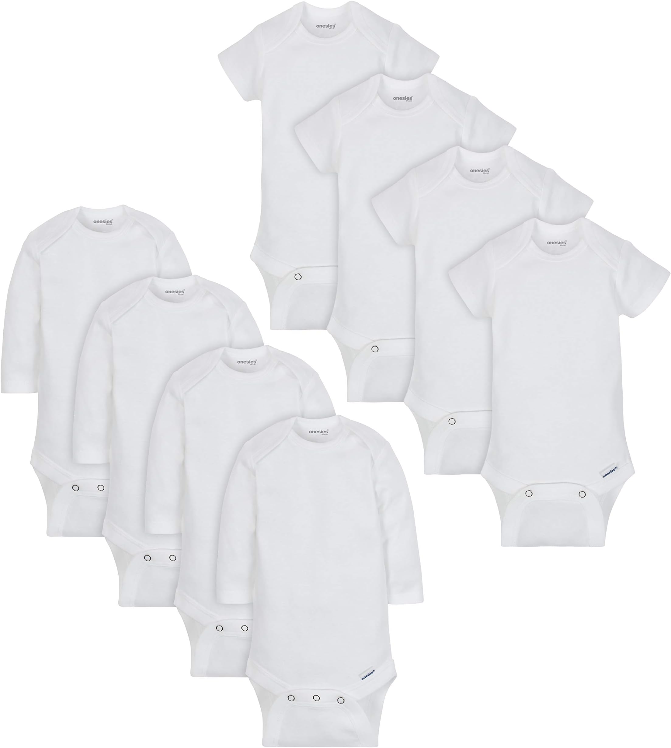 Baby 8-Pack Bodysuits, White, Newborn
