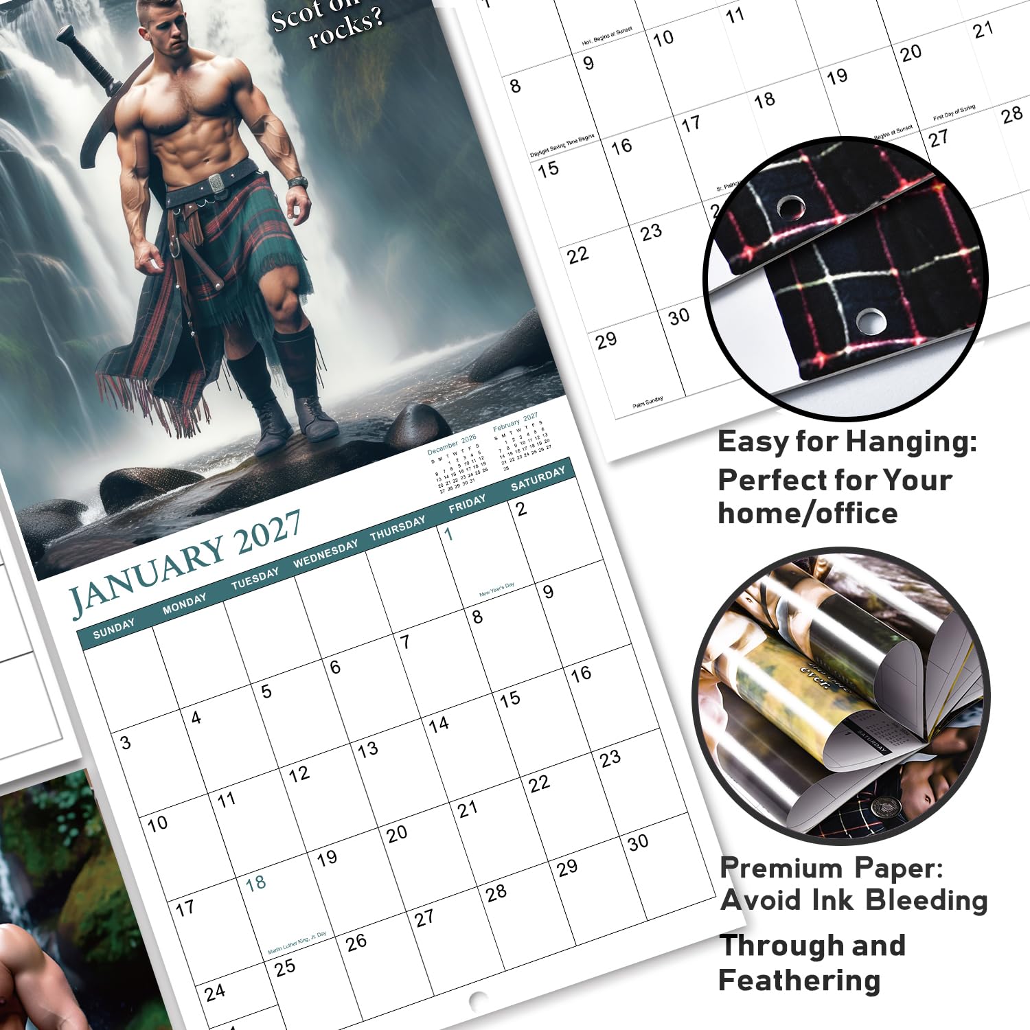 Kalender 2026 - Lustiger Kalender 2026 Wandkalender, 12-Monats-Wandkalender, Januar 2026 - Dez. 2026, 30,5 x 61 cm (offen), Kalender 2026 mit unlinierten Blöcken und dickem Papier