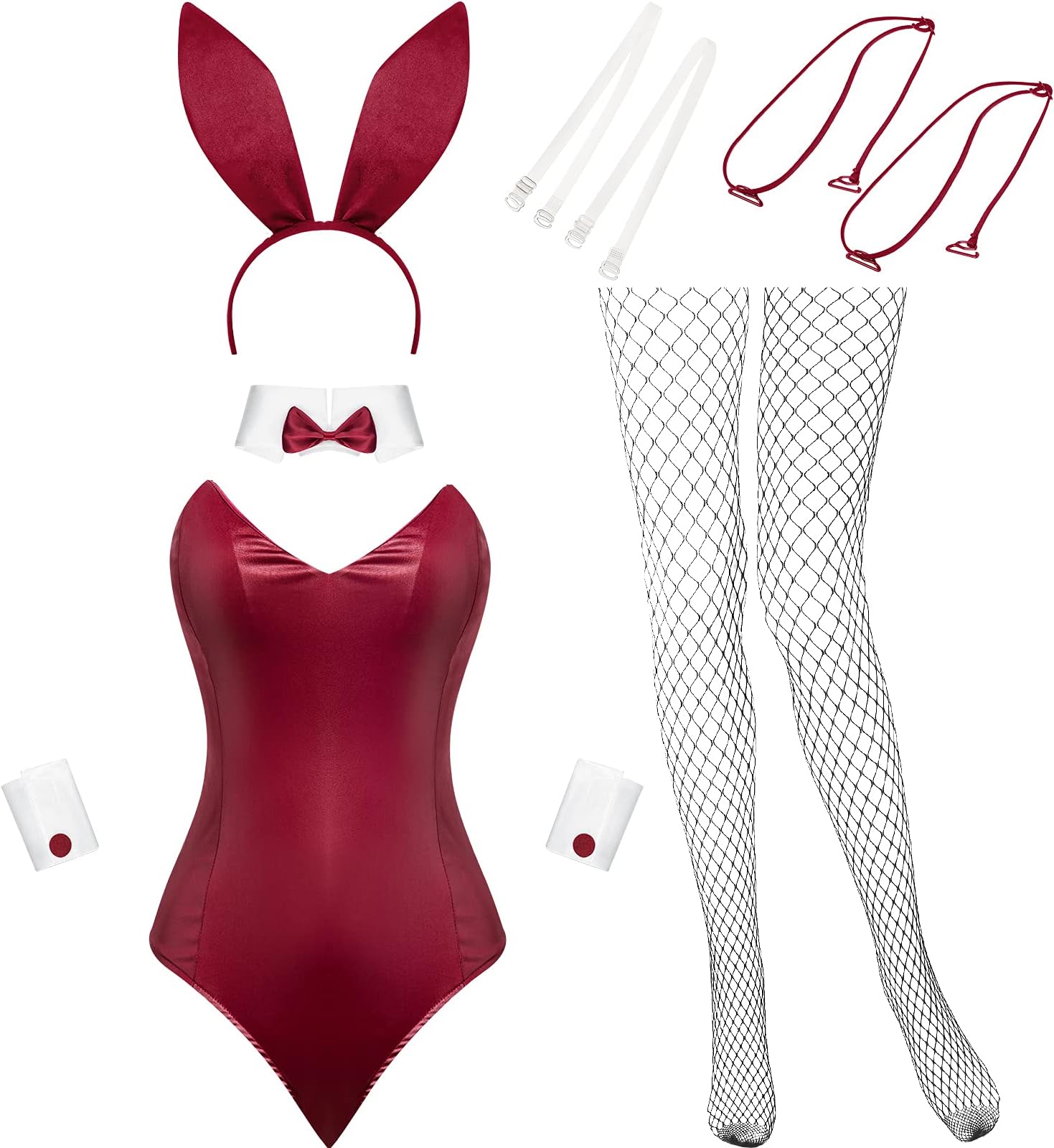 Geyoga Halloween Anime Womens Bunny Costume One Bodysuit Bunny Headband Stockings Set Rabbit Outfit for Christmas Costume Party