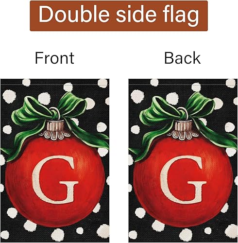 Miniatura 6 de Louise Maelys Bandera de jardín con monograma de bola de Navidad de 12 x 18 pulgadas, arpillera de doble cara, letra inicial de bienvenida pequeña,