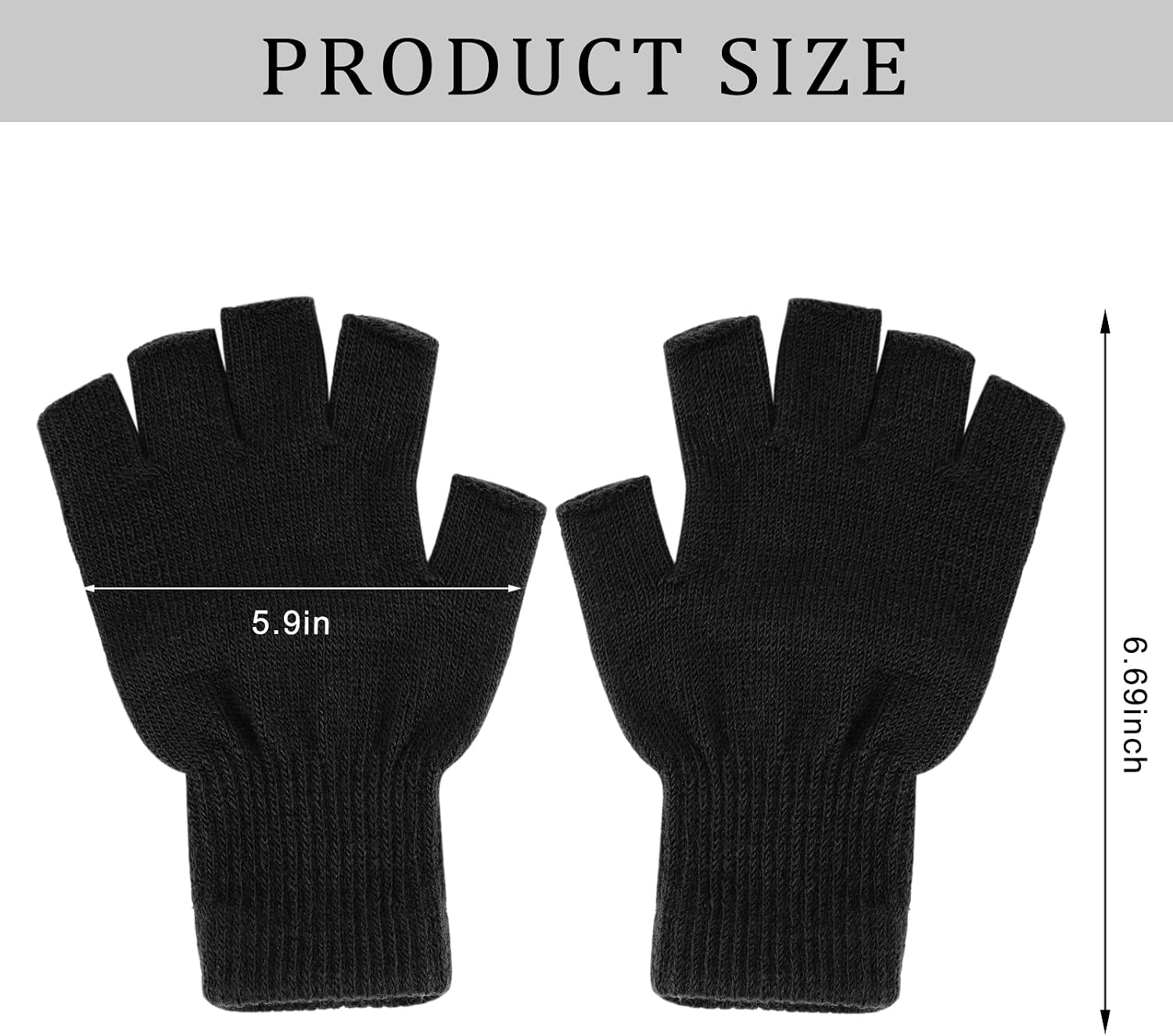 4 Pairs Black Fingerless Gloves for Women Men Unisex Half Finger Knit Winter Stretchy Gloves