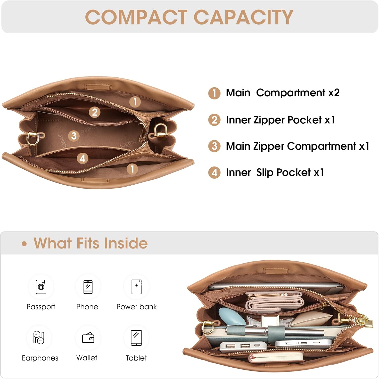 Kattee Leather Purses and Handbags for Women, Small Crossbody Bags for Women, Top Handle Hobo Shoulder Bag with 2 Straps - Image 4