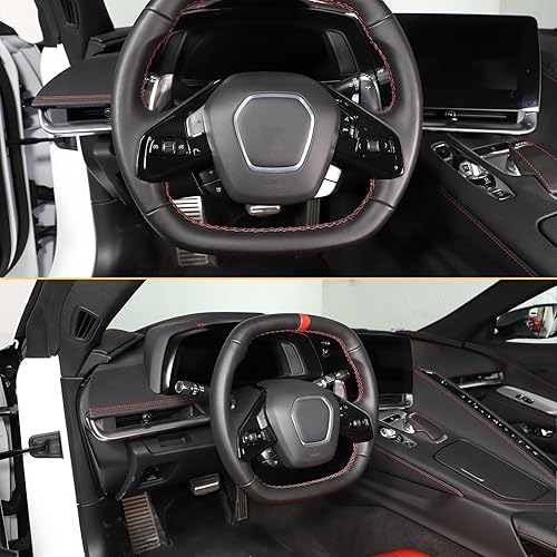 Miniatura 7 de Funda de marco de botón para volante compatible con Chevrolet Corvette C8 2020-2023, marco de protección de panel de volante de automóvil,