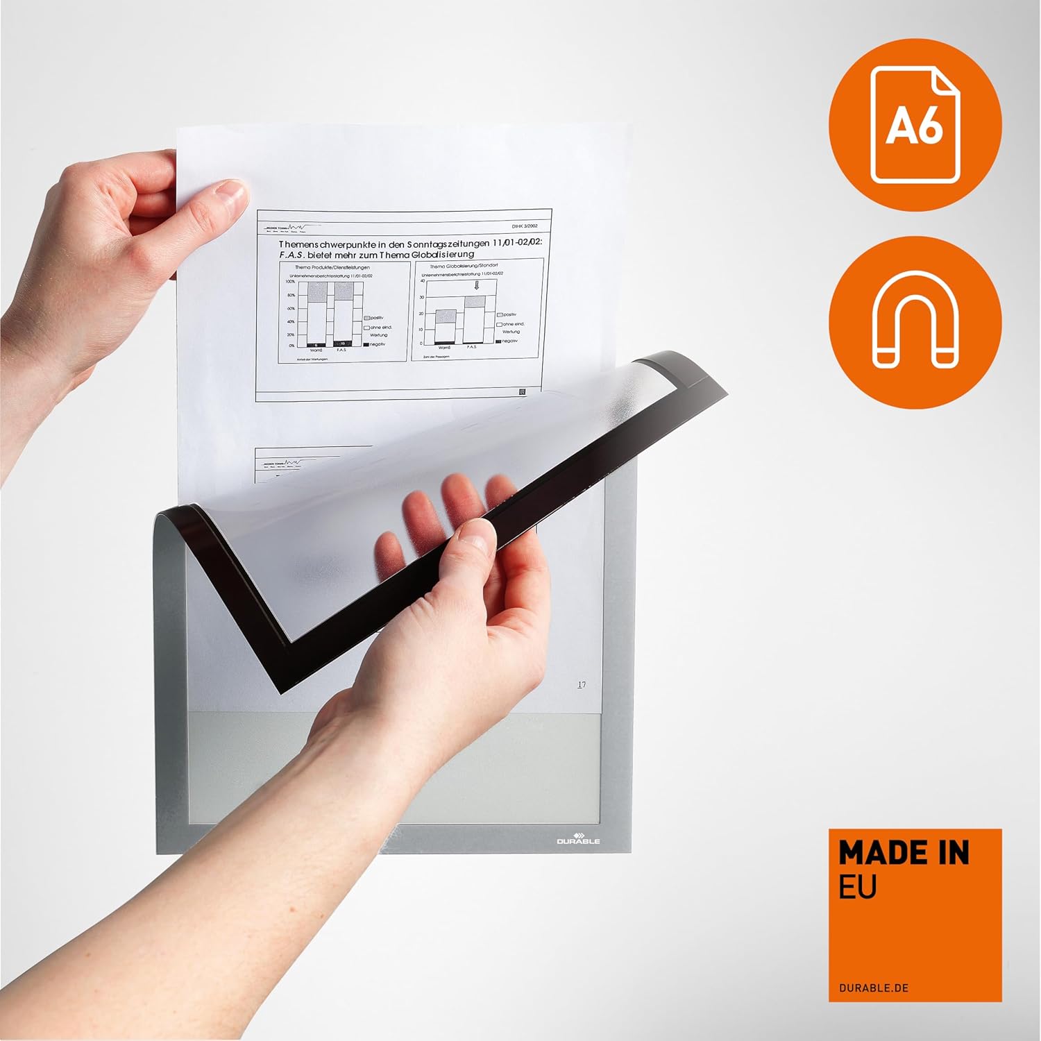 Durable 494823 Info Frame Duraframe Magnetic (A6, Magnetic Frame for Metallic Surfaces) 5 Pieces Silver