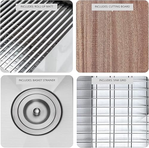 Miniatura 3 de ZEEK Fregadero de cocina con estación de trabajo de doble cuenco de montaje inferior 32 con accesorios, calibre 16, acero inoxidable 5050 tazón