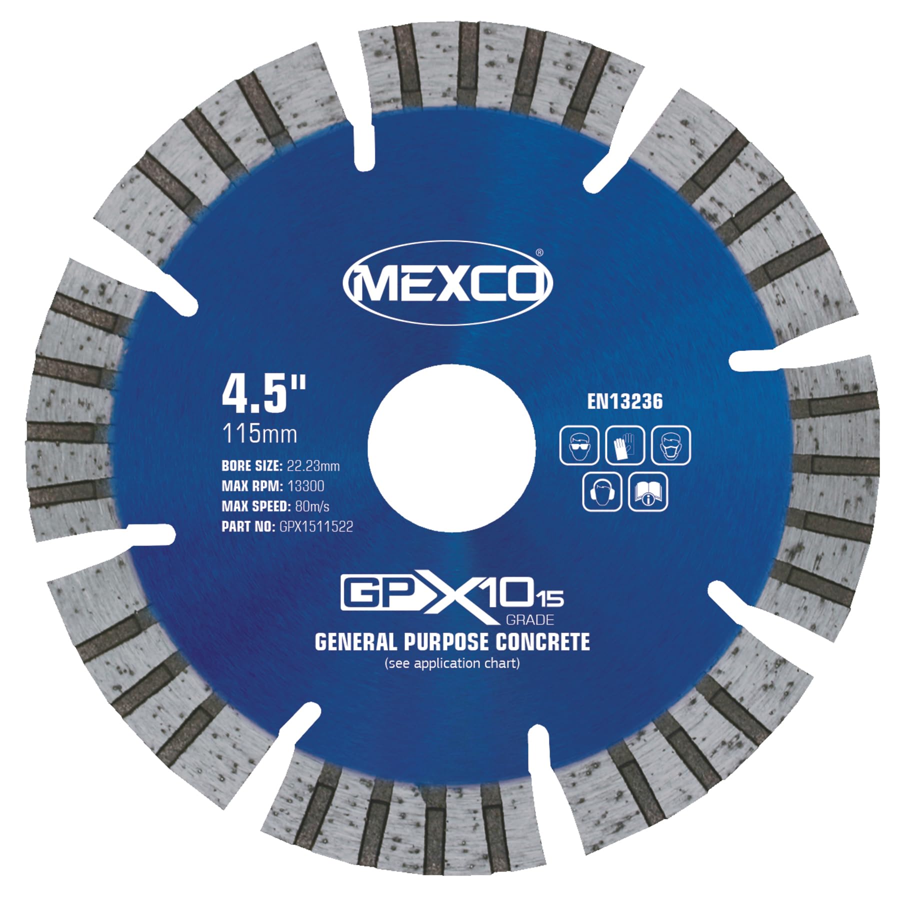 Mexco GPX10-15 General Purpose Concrete Diamond Blade, Cutting Disc for Non-Abrasive Building Materials - 350mm, 15mm Segment Height, 20mm Bore