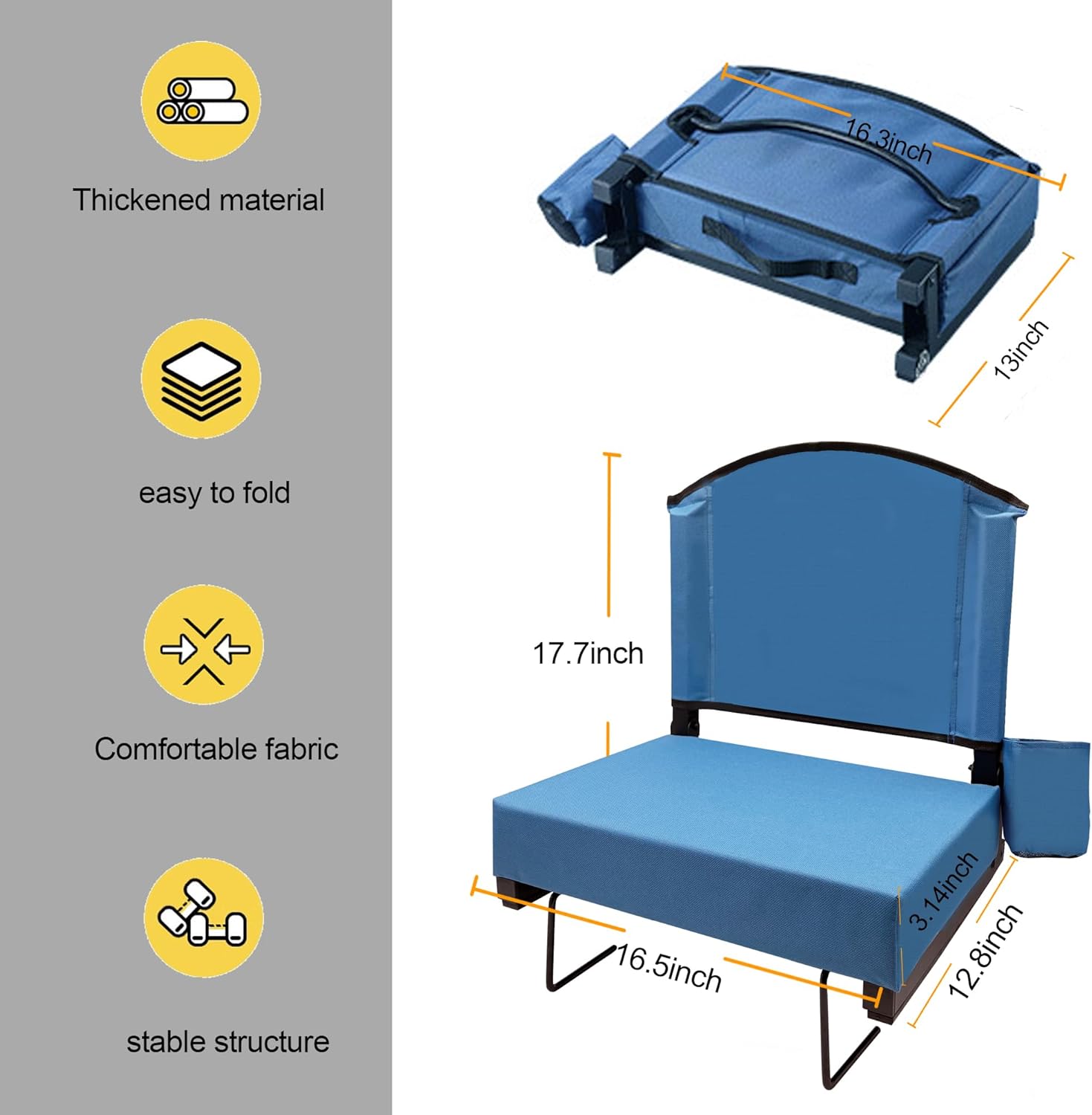 Stadium Seats with Back Support Thick Cushion Bleacher Chair with Shoulder Strap and Handle Portable Bleacher Seat for Sport Events