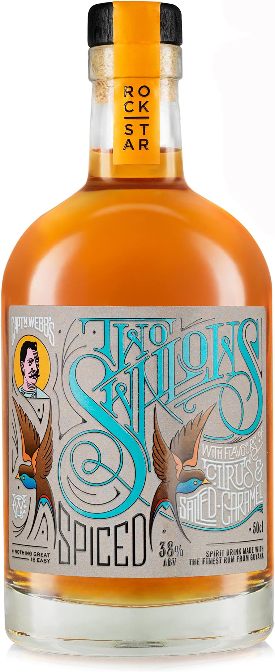 Rockstar Spirits Two Swallows Citrus and Salted Caramel Premium Spiced Rum 50cl, 38% ABV
